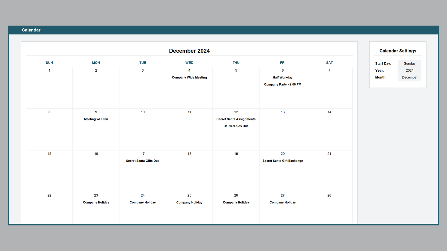 Google Sheets Event Calendar