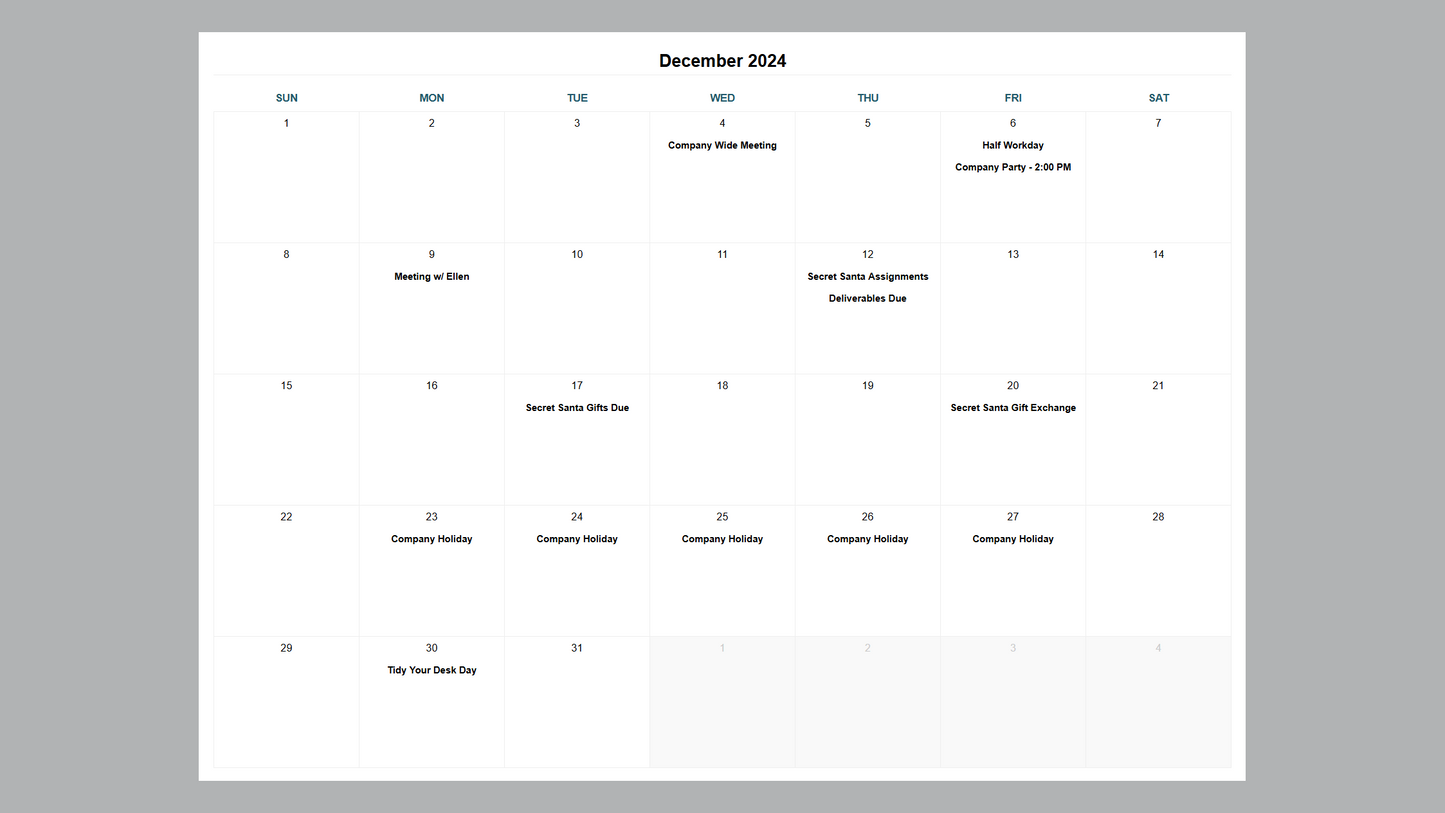 Google Sheets Event Calendar