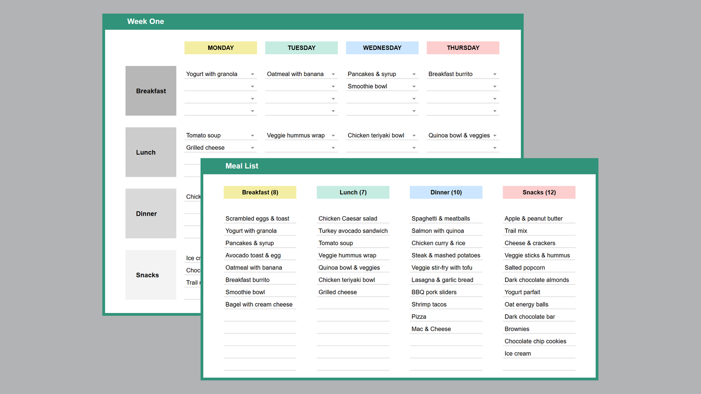 Google Sheets Meal Planner