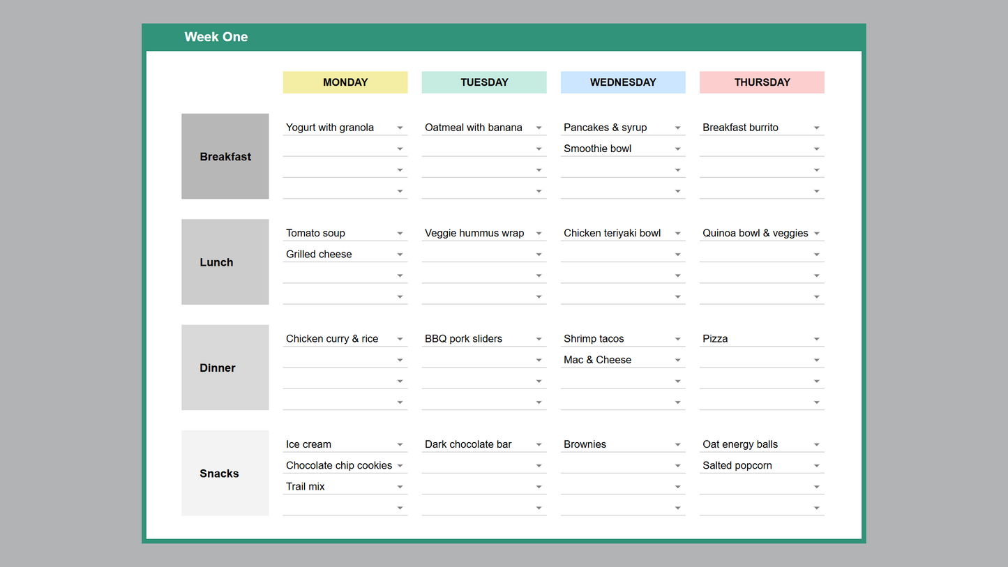 Google Sheets Meal Planner