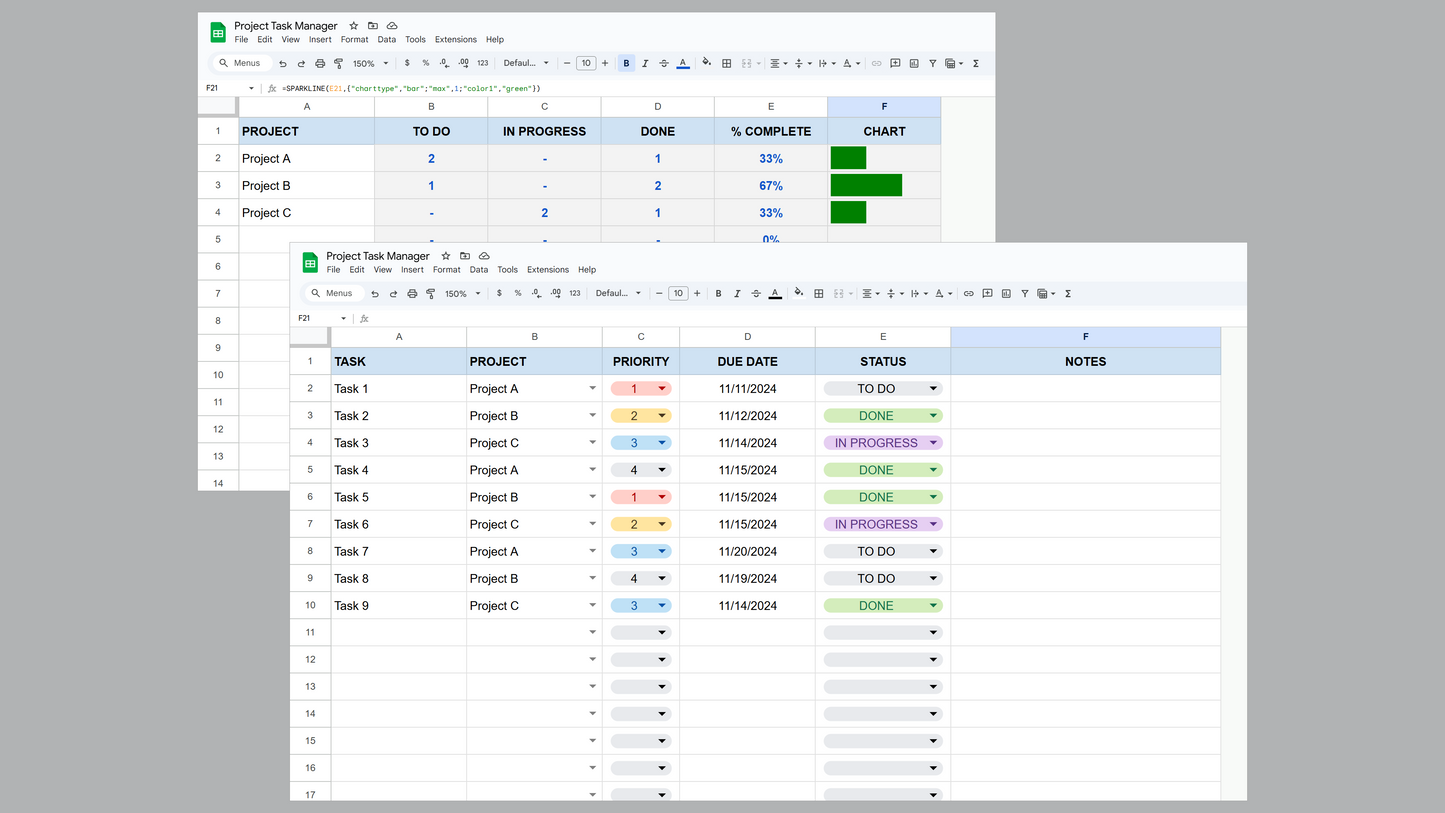 Google Sheets Project Task Manager