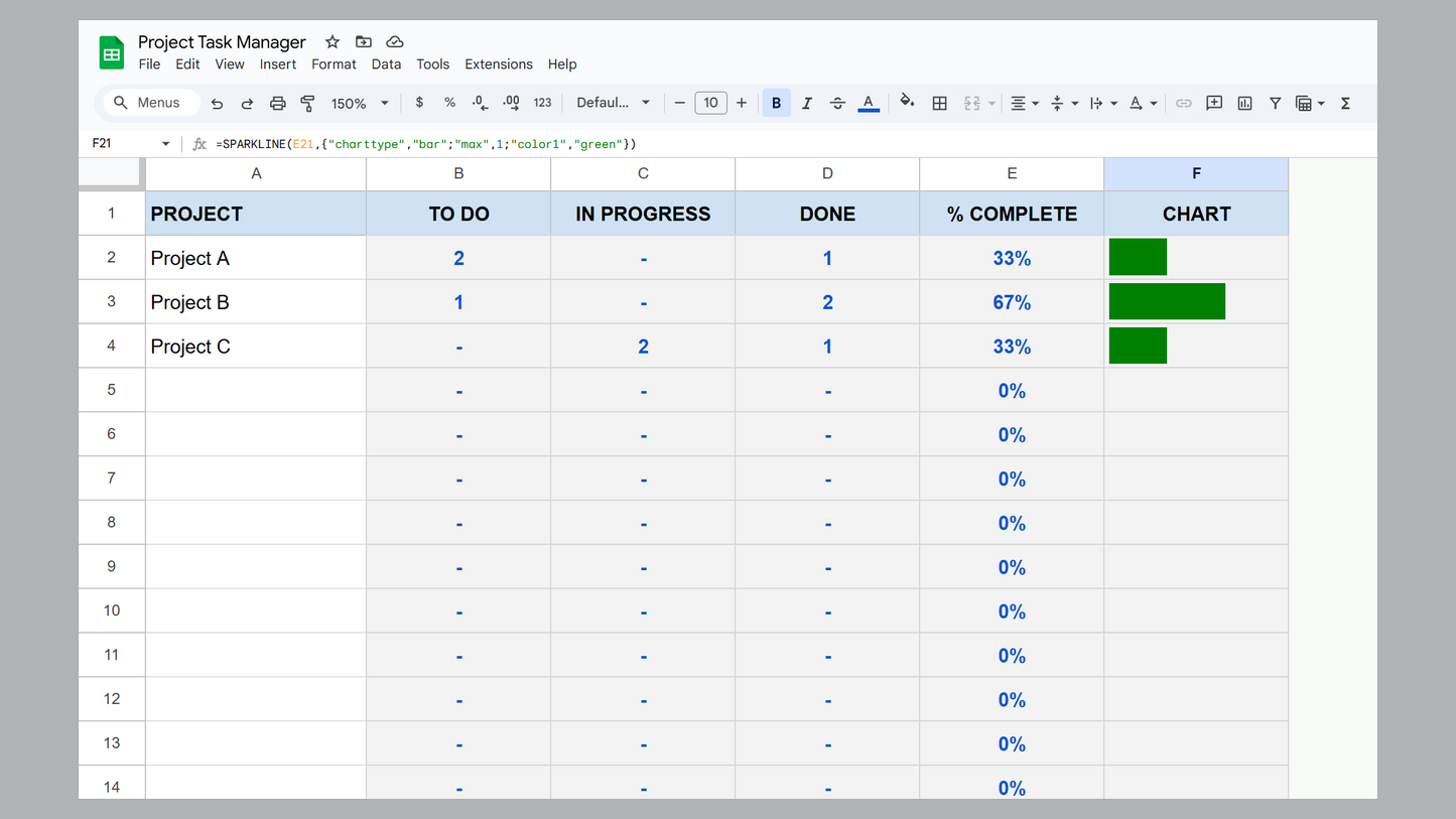 Google Sheets Project Task Manager