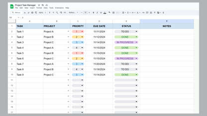 Google Sheets Project Task Manager