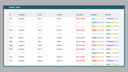 Google Sheets Project Task Manager 2