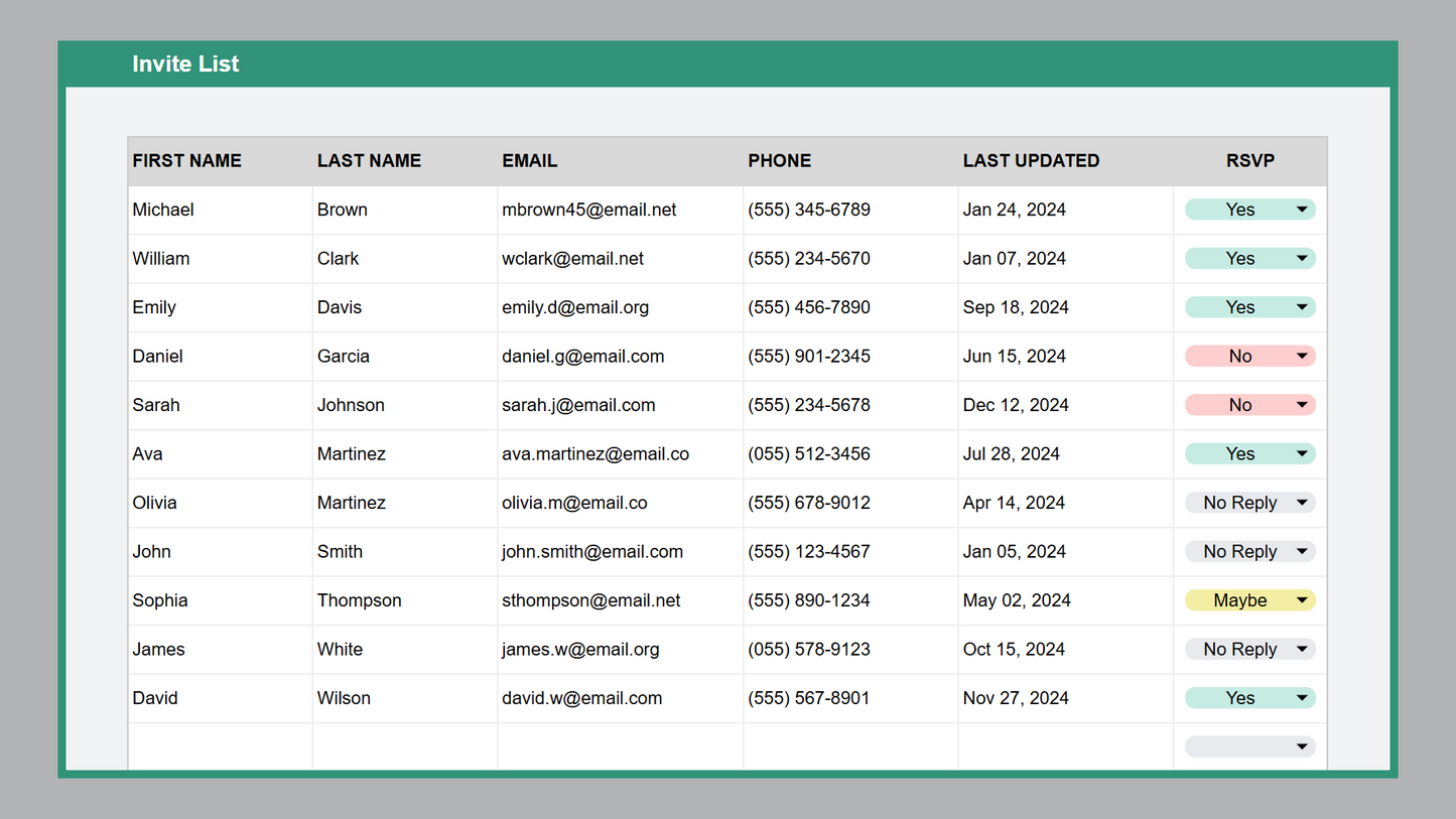 Google Sheets RSVP Tracker