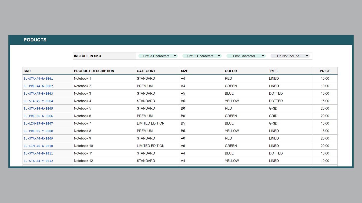 Google Sheets SKU Generator