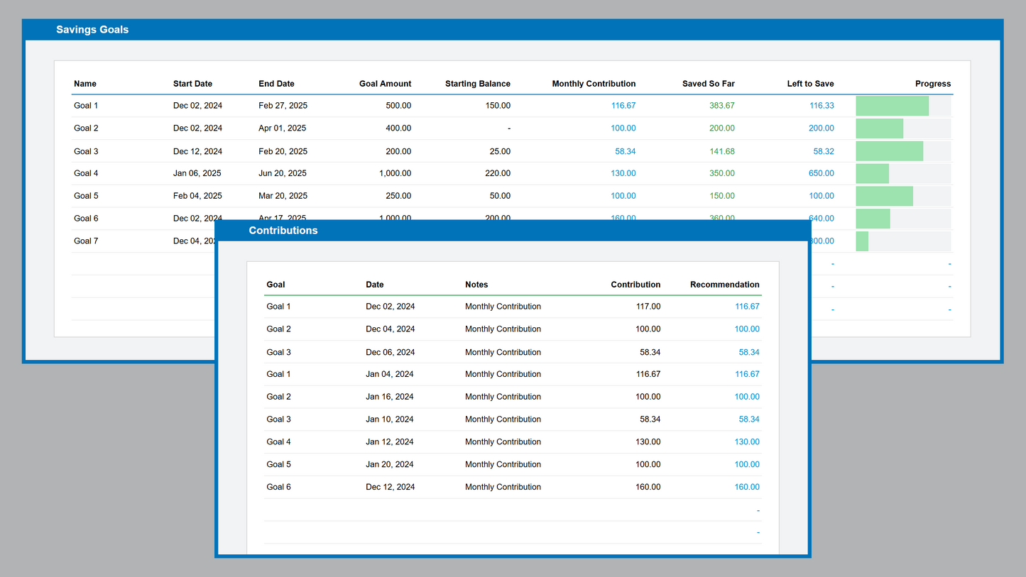 Google Sheets Savings Goals