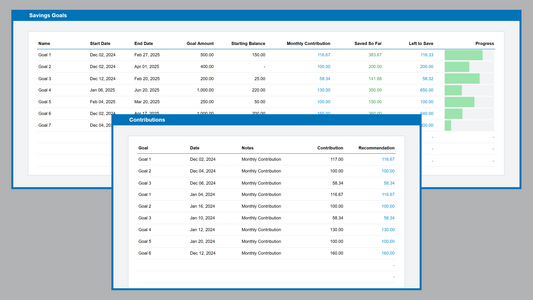 Google Sheets Savings Goals