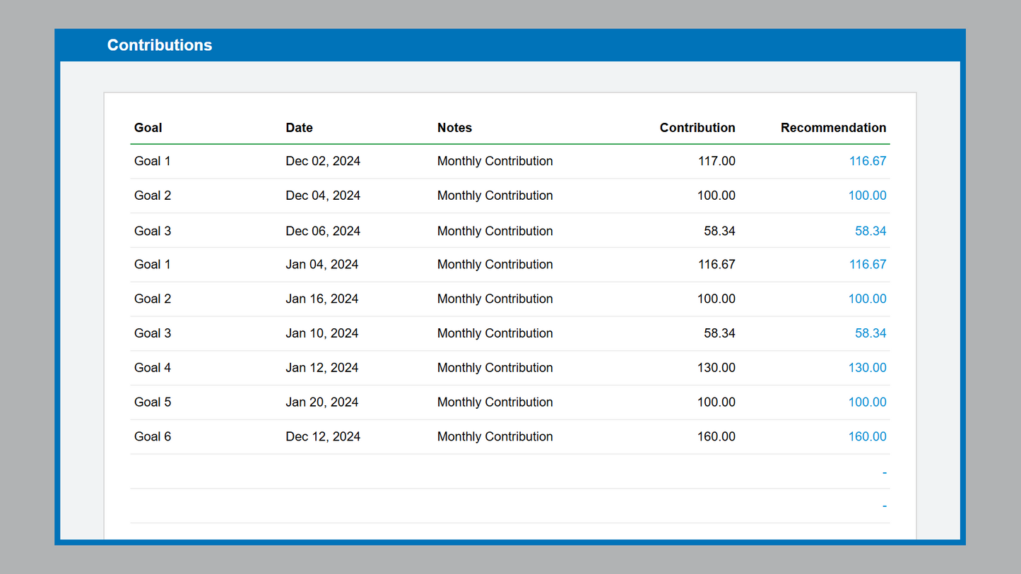 Google Sheets Savings Goals