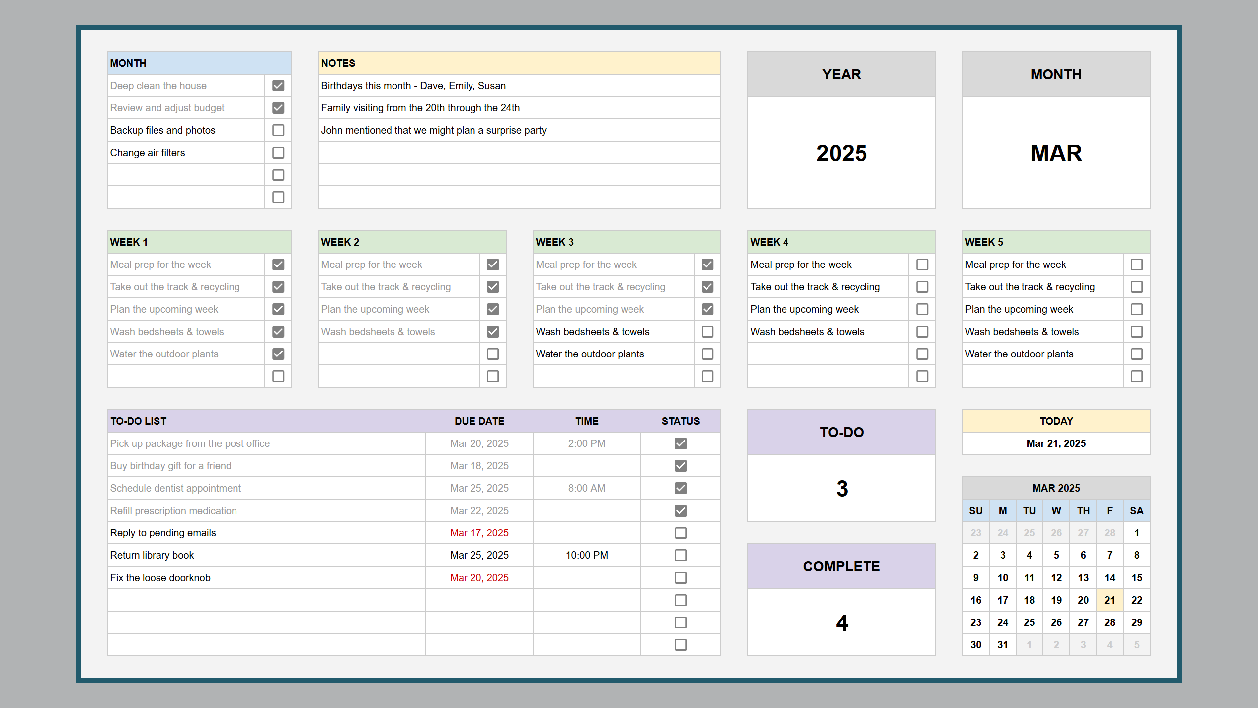 Google Sheets Simple Productivity Planner – Spreadsheet Life