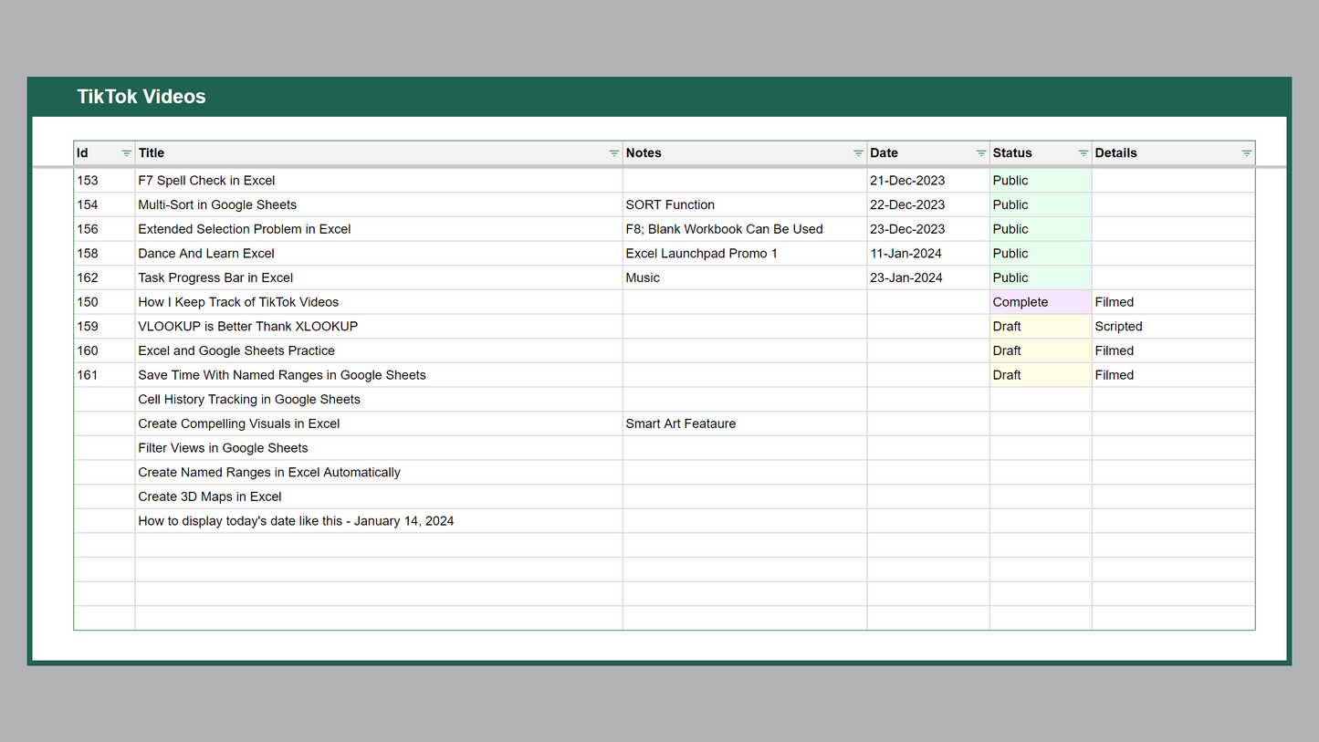 Google Sheets Social Media Tracker