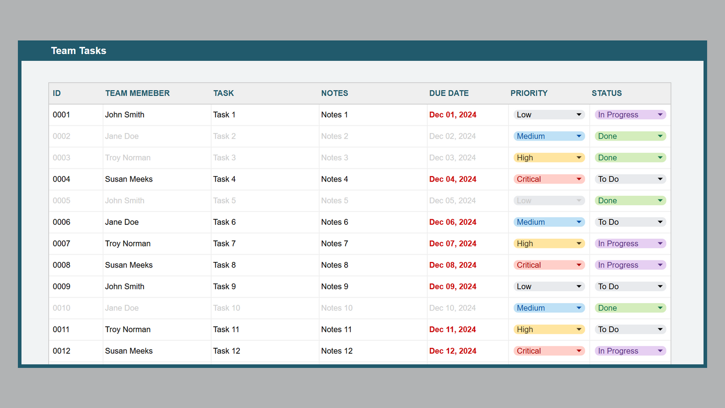 Google Sheets Team Task Manager