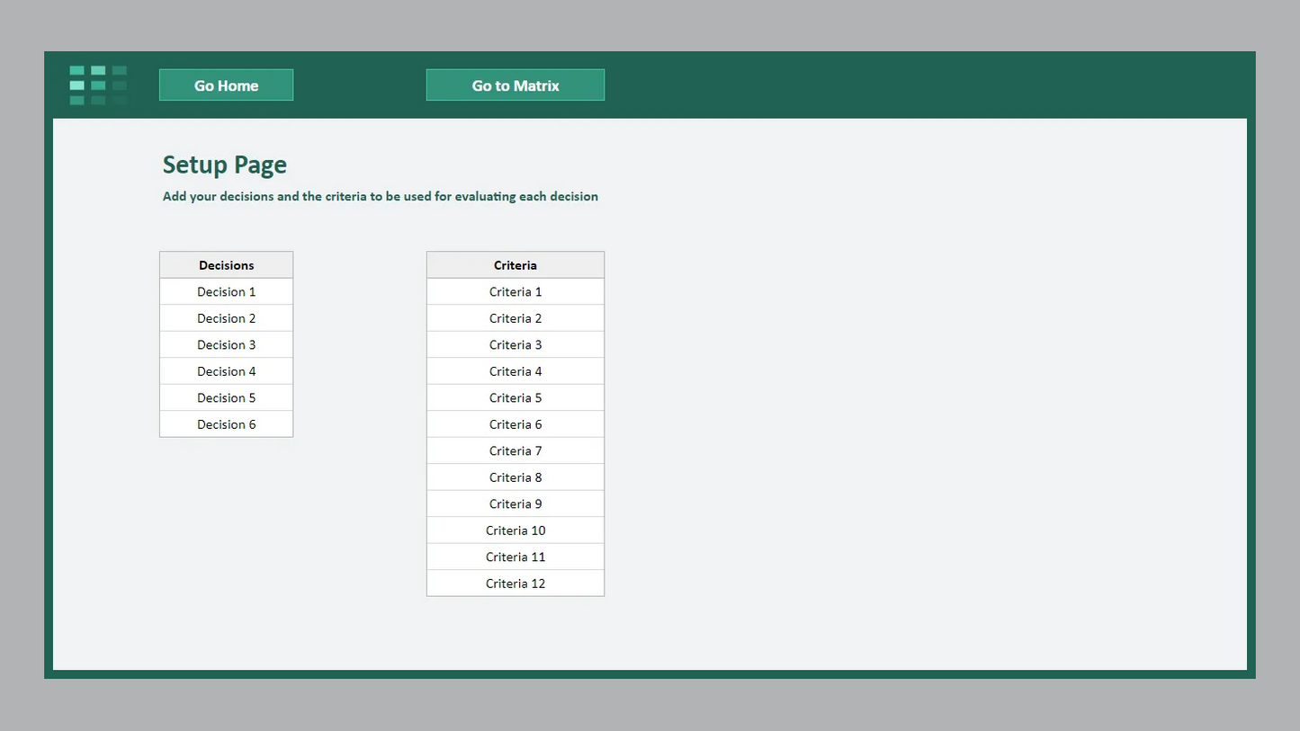 Google Sheets Decision Matrix