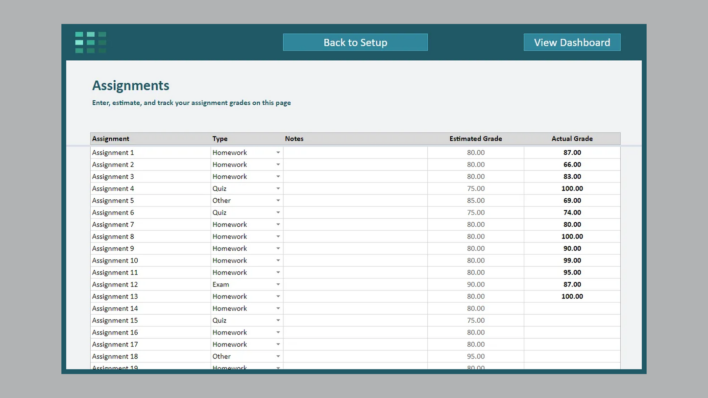 Google Sheets Grade Calculator