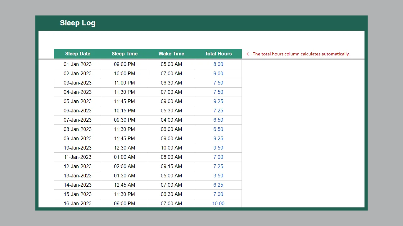 Google Sheets Sleep Log