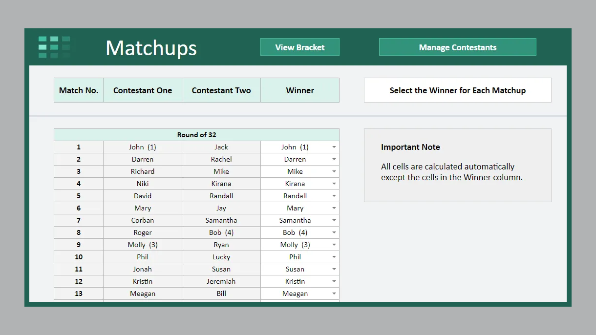 Google Sheets Tournament Bracket 32