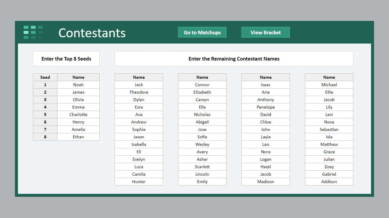 Google Sheets Tournament Bracket 64