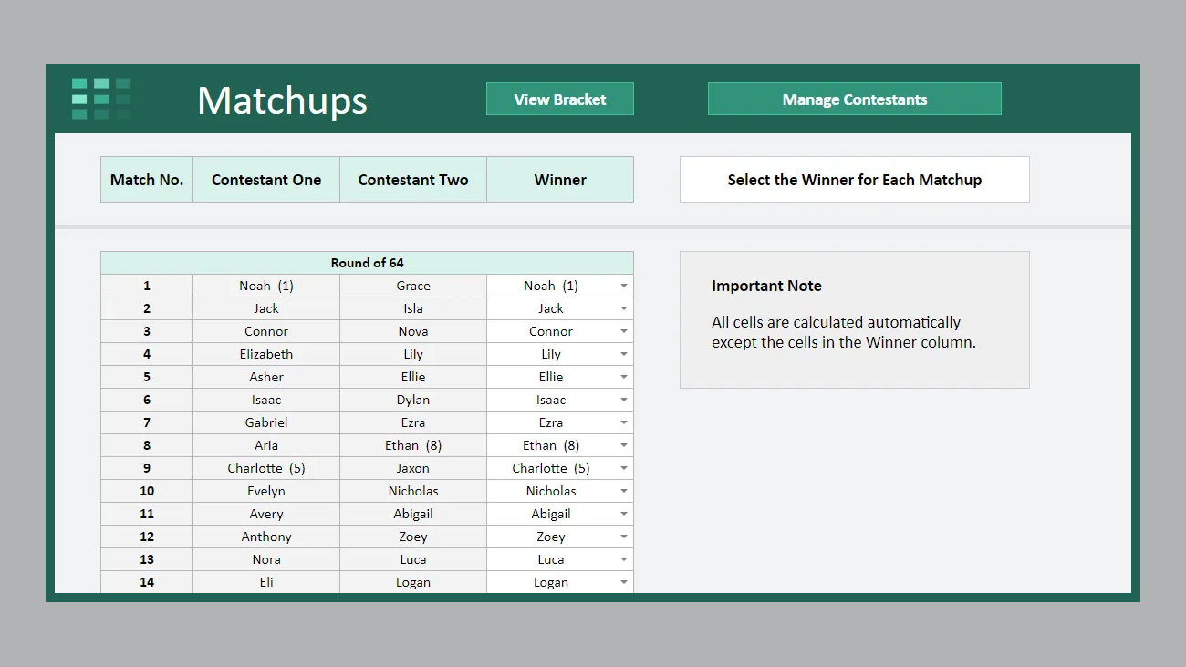 Google Sheets Tournament Bracket 64