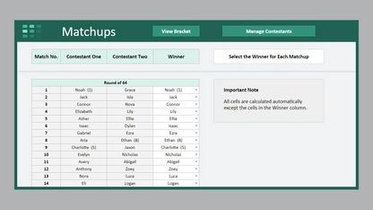 Google Sheets Tournament Bracket 64