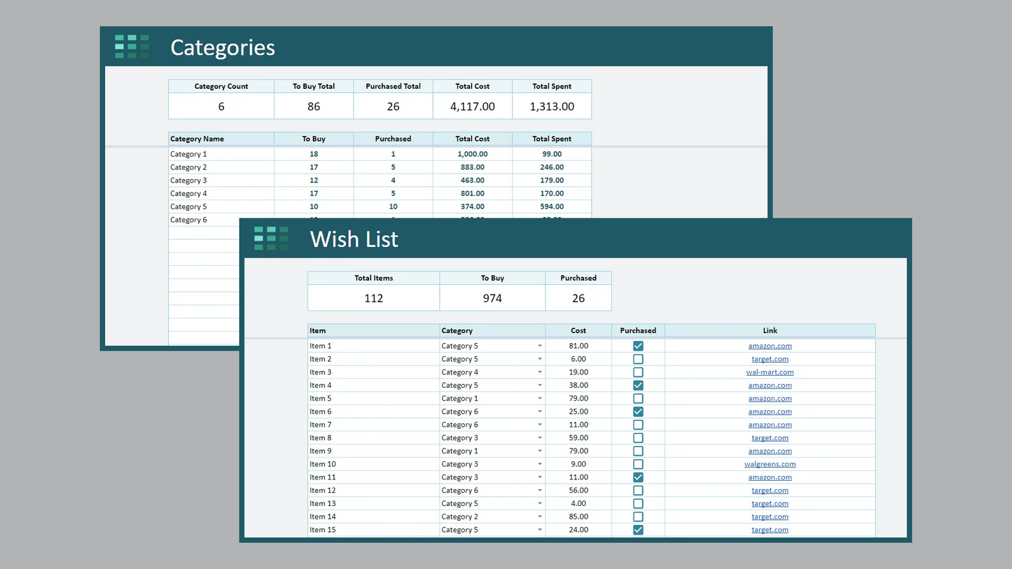 Google Sheets Wish List