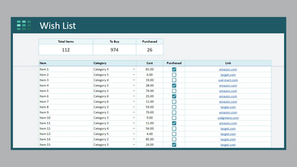 Google Sheets Wish List